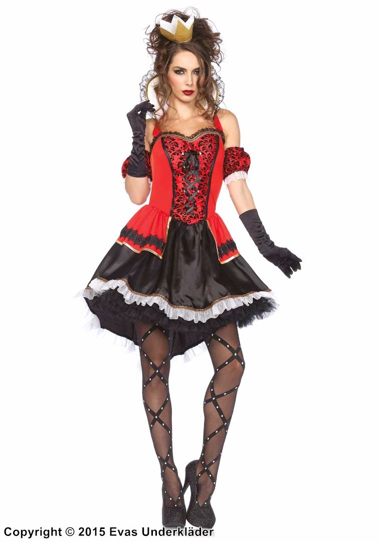 Queen, costume dress, lacing, ruffle trim, stay up collar